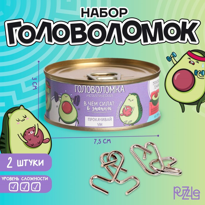 Головоломки металлические «В чём сила?», набор 2 шт., в банке - Фото 1