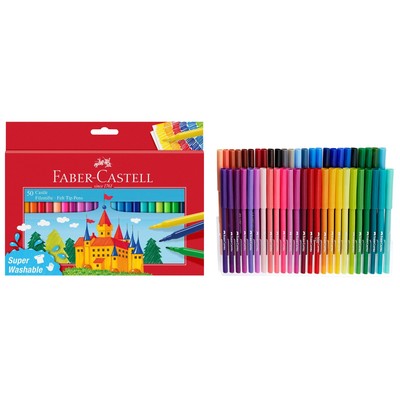 Фломастеры Faber-Castell «Замок» смываемые, в картонной коробке с европодвесом, 50 цветов