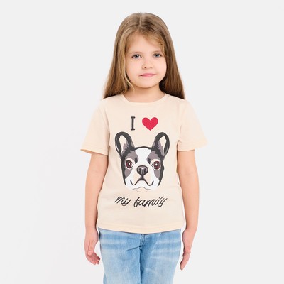 Футболка для девочки KAFTAN: Dog, бежевая, размер 30 (98-104 см)