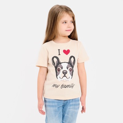 Футболка для девочки KAFTAN: Dog, бежевая, размер 30 (98-104 см)
