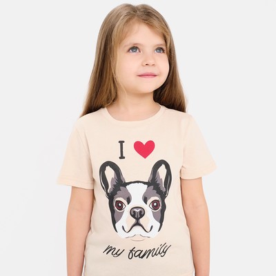 Футболка для девочки KAFTAN: Dog, бежевая, размер 30 (98-104 см)