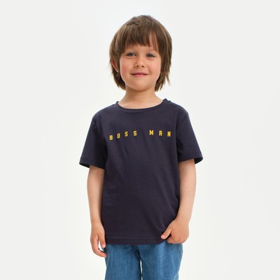 Футболка для мальчика KAFTAN: Boss man, тёмно-серая, размер 36 (134-140 см)