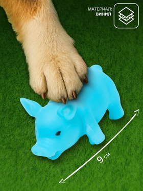 Игрушка для собак «Маленький поросёнок», 9 см, пищащая, винил, голубая
