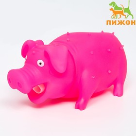 Игрушка пищащая "Весёлая свинья" для собак, хрюкающая, 19 см, розовая