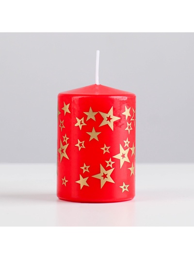 Свеча-цилиндр с узорами «Звёзды», 5.6×8 см, красная с золотым