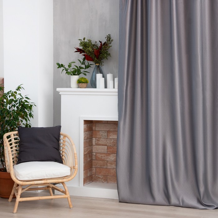 Штора портьерная Этель «Штрихи» цвет серый, на шторной ленте, 130х300 см - Фото 1