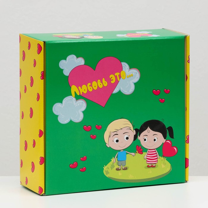 Коробка самосборная "Любовь это...", зелёная, 23 х 23 х 8 см - Фото 1