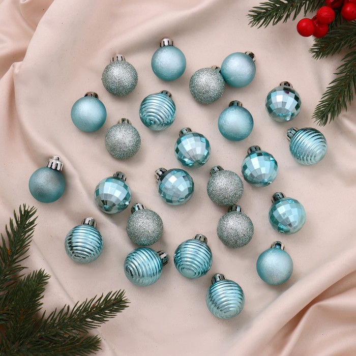 Ёлочные игрушки «Диско ассорти», шары новогодние, набор d=3 см, 24 шт., зелёный - Фото 1