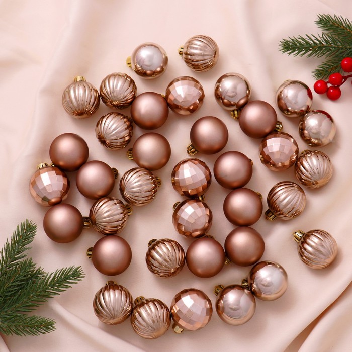 Ёлочные игрушки «Диско ассорти», шары новогодние, d=4 см, набор 36 шт., коричневый - Фото 1