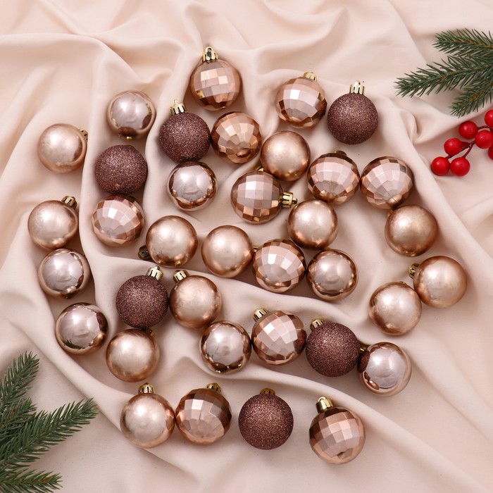 Ёлочные игрушки «Диско ассорти», шары новогодние, d=4 см, набор 36 шт., коричневый - Фото 1