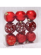 Ёлочные игрушки «Николь узоры», шары новогодние, d=6 см, набор 9 шт., красный - Фото 4