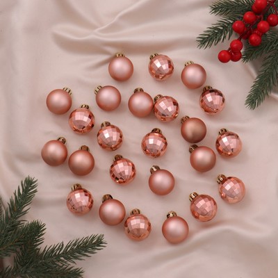 Ёлочные игрушки «Диско ассорти», шары новогодние, d=3 см, набор 24 шт., розовое золото
