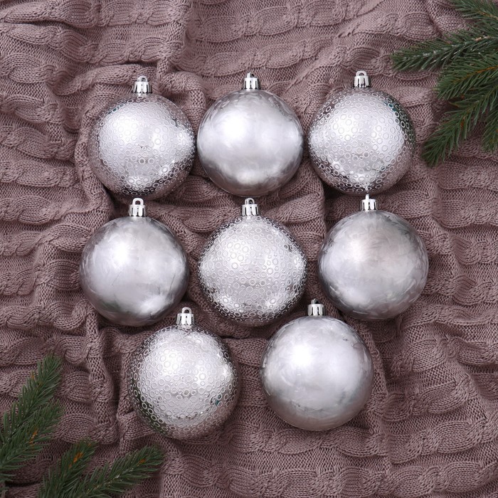 Ёлочные игрушки «Элла», шары новогодние, d=8 см, набор 8 шт., серебро - Фото 1
