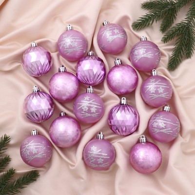 Ёлочные игрушки «Лоран ассорти», шары новогодние, d=6 см, набор 16 шт., сиреневый