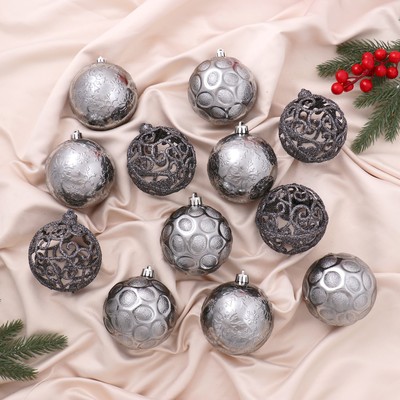 Ёлочные игрушки «Эйвери», шары новогодние, d=8 см, набор 12 шт., МИКС