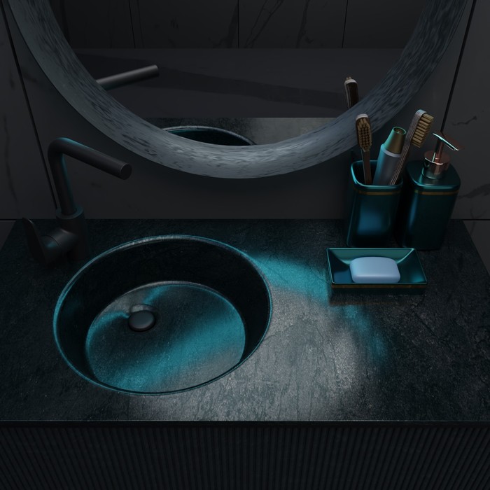 Набор аксессуаров для ванной комнаты Доляна «Богемия», 3 предмета (мыльница, дозатор, стакан), цвет тёмно-зелёный - фото 1905868486