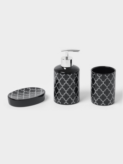 Набор аксессуаров для ванной комнаты Доляна «Марокко», 3 предмета, мыльница, дозатор для мыла, стакан, чёрный