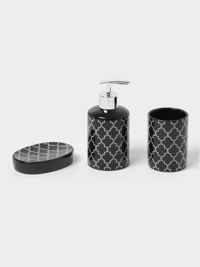 Набор аксессуаров для ванной комнаты Доляна «Марокко», 3 предмета, мыльница, дозатор для мыла, стакан, чёрный - Фото 1