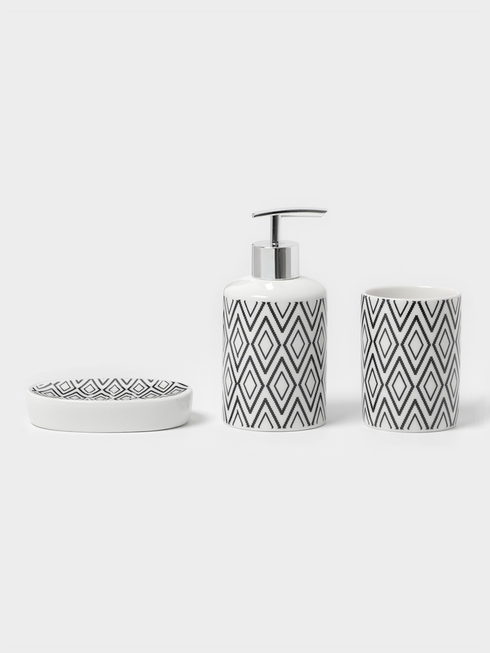 Набор аксессуаров для ванной комнаты Доляна «Марокко», 3 предмета, мыльница, дозатор для мыла, стакан, белый - Фото 1