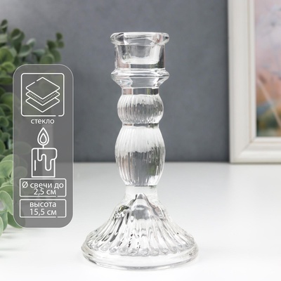 Стеклянный подсвечник на 1 свечу «Колонна с шарами», прозрачный, 15.5×8.5×8.5 см