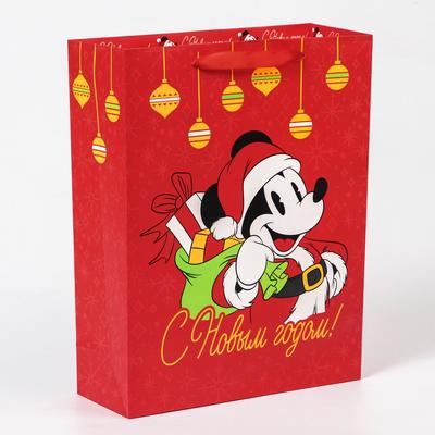 Пакет подарочный новогодний, 31х40х11.5 см, упаковка, Микки Маус
