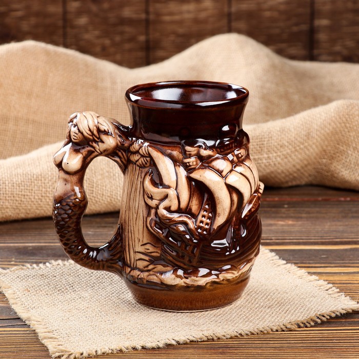 Пивная кружка "Русалка", коричневая, керамика, 0.7 л - Фото 1