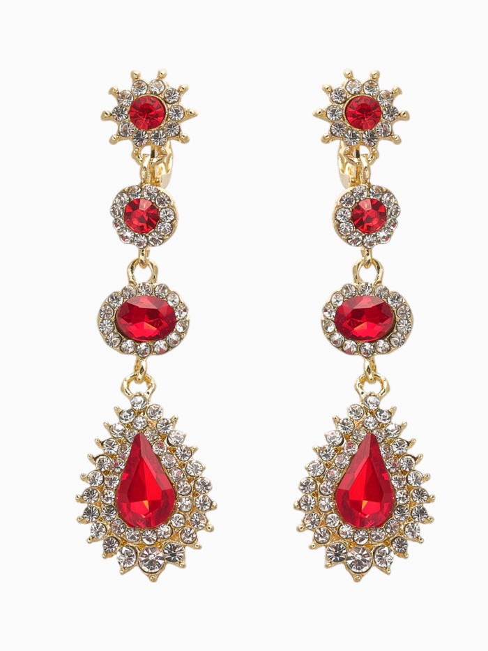 Серьги висячие со стразами «Вечерние» мадам, цвет бело-красный в золоте, 7 см - Фото 1