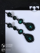 Серьги висячие со стразами «Вечерние» мадам, цвет изумрудный в чёрном металле, 7 см - Фото 4