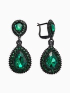 Серьги висячие со стразами «Вечерние», дама, цвет изумрудный в чёрном металле - Фото 1