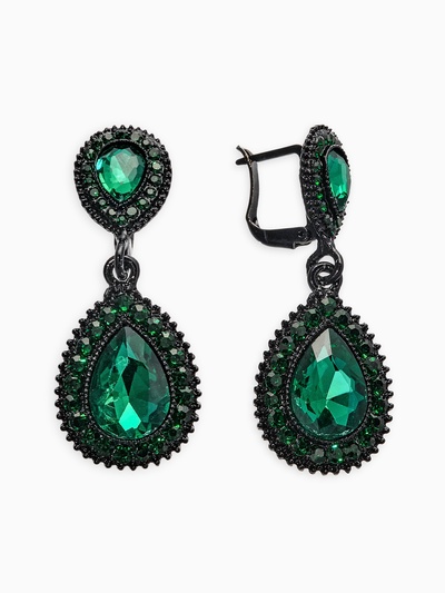Серьги висячие со стразами «Вечерние», дама, цвет изумрудный в чёрном металле