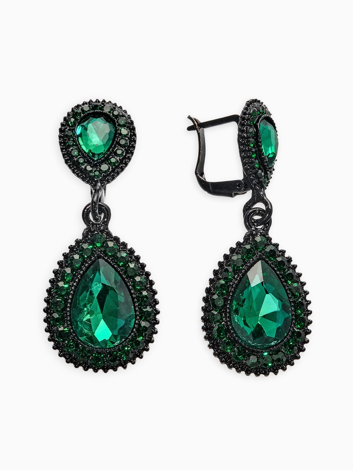 Серьги висячие со стразами «Вечерние» дама, цвет изумрудный в чёрном металле - Фото 1