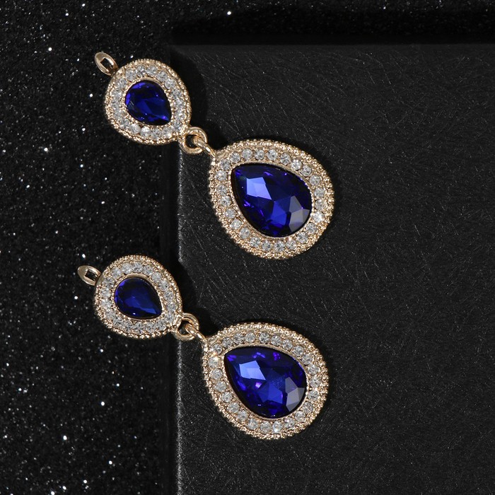 Серьги висячие со стразами «Вечерние» дама, цвет бело-синий в золоте - Фото 1