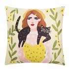 Наволочка декоративная Этель «Девушка с котом» 40×40 см, 100% п/э, велюр - Фото 1