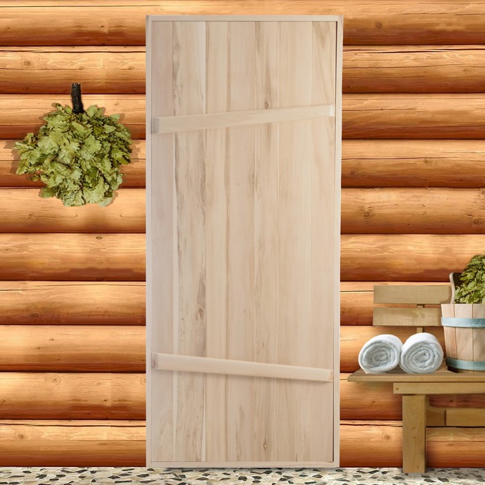Дверной блок для бани, 180×80см, из липы, на клиньях, массив, "Добропаровъ"