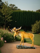 Садовая фигура "Лось на камне" из полистоуна Хорошие сувениры, 52 см, большая, коричневая - фото 21836255