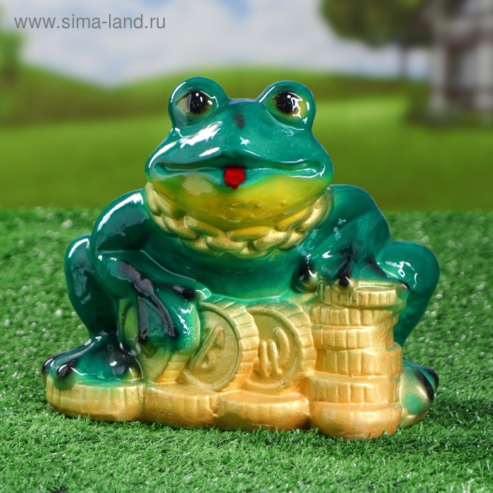 Садовая фигура "Жаба на монетах", зелёная, 20 см - Фото 1