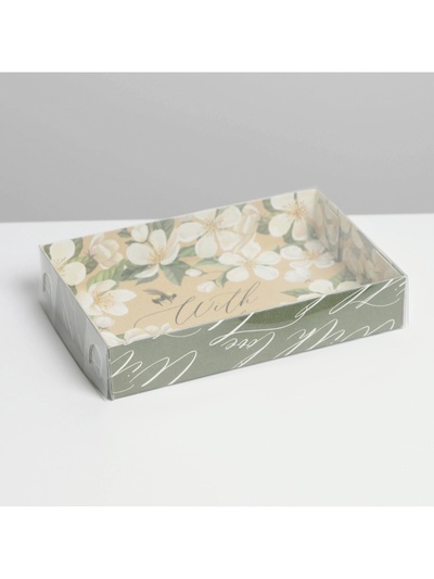 Кондитерская упаковка, коробка для макарун с PVC крышкой, With love, 18 х 12 х 3.5 см