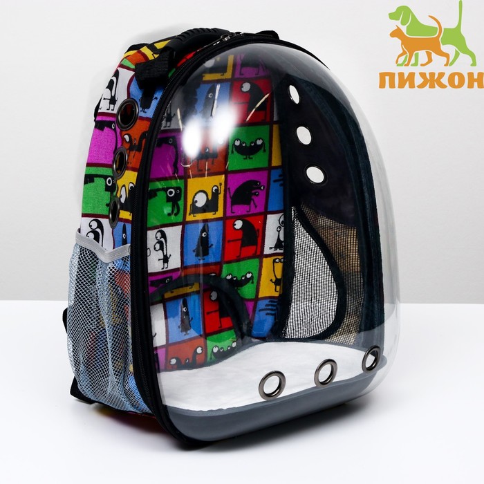 Рюкзак для переноски животных "Глазастики", прозрачный, 31 х 28 х 42 см - Фото 1