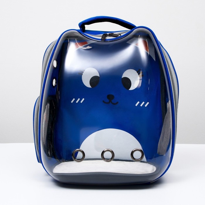 Рюкзак для переноски животных "Котик", прозрачный, 34 х 25 х 40 см, синий - Фото 1