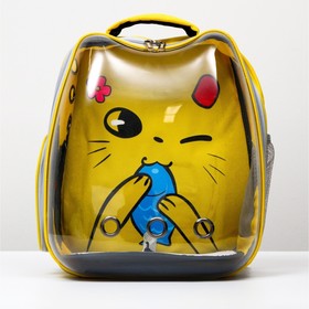 Рюкзак для переноски животных 'Котик', прозрачный, 34 х 25 х 40 см, жёлтый