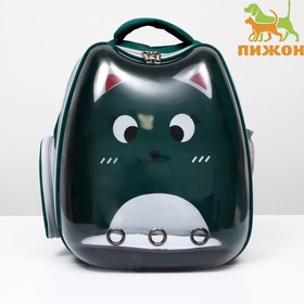 Рюкзак для переноски животных 'Котик', прозрачный, 34 х 25 х 40 см, зелёный