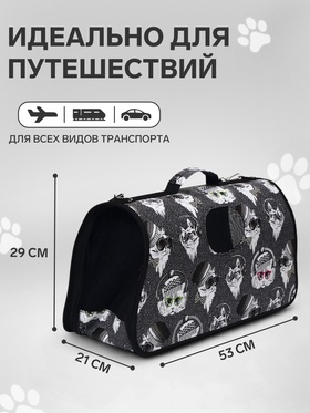 Сумка-переноска каркасная "Зимние коты", размер L, 53 х 21 х 29 см