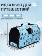 Сумка-переноска каркасная «Играющие котики», размер L, 53×21×29 см, голубая - Фото 2