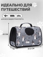 Сумка-переноска каркасная «Играющие котики», размер S, 37.5×17×22 см, серая - Фото 2