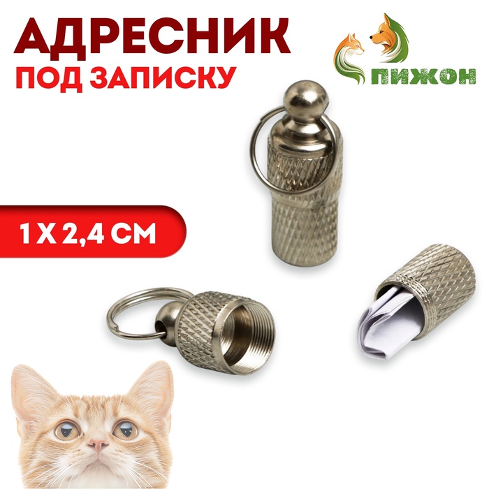Адресник - капсула под записку, 1×2.4 см, увеличенный, рельефный, металл - Фото 1