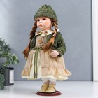 Кукла коллекционная керамика "Василиса в бежевом платье, зелёном жакете" 30 см - фото 25373314