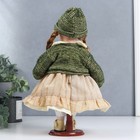 Кукла коллекционная керамика "Василиса в бежевом платье, зелёном жакете" 30 см - фото 25373316