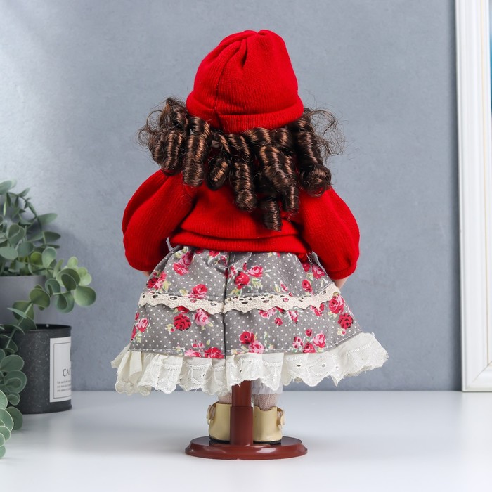 Кукла коллекционная керамика "Лиза в платье с цветами, в красном жакете" 30 см - фото 1897048646