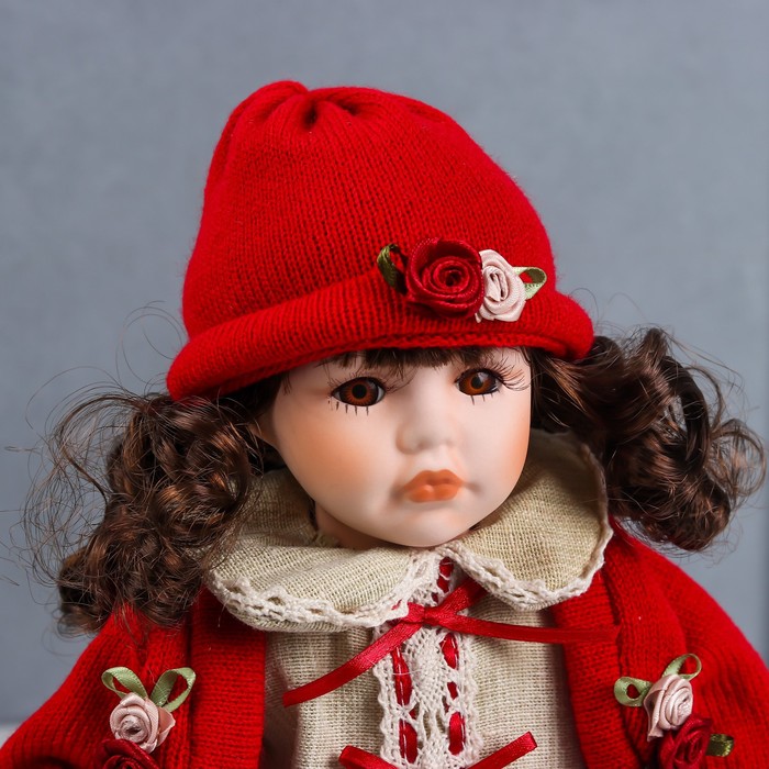 Кукла коллекционная керамика "Лиза в платье с цветами, в красном жакете" 30 см - фото 1897048647