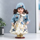Кукла коллекционная керамика "Машенька в платье с цветами, в голубой кофточке" 30 см - фото 9437772